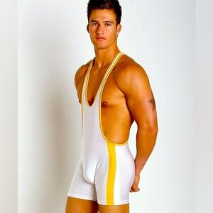 Rare N2N Next 2 Nothing Gold White Singlet Wrestling University C9 Body Skin XL